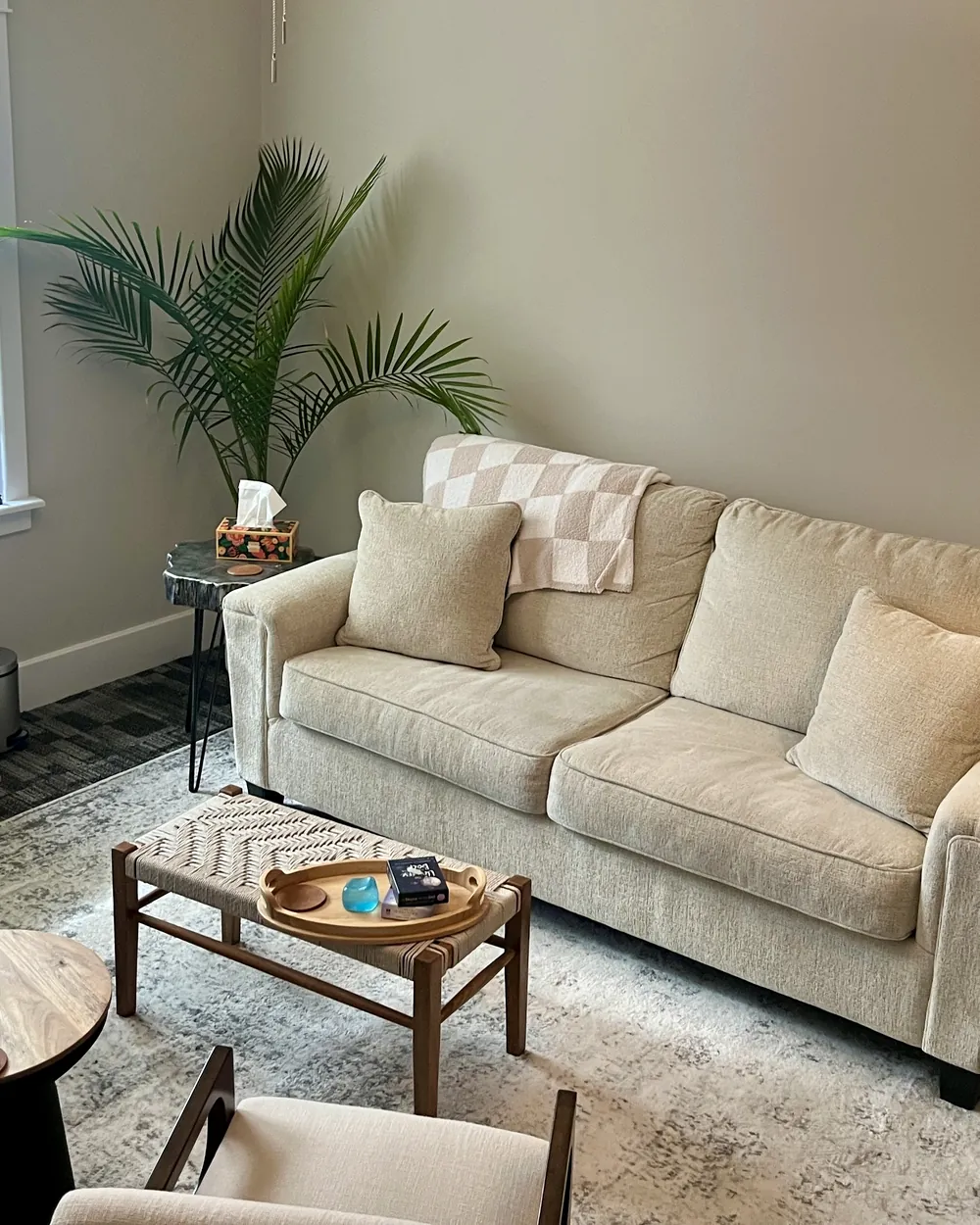 Alex West's counseling office — soft seating in a calm, private setting